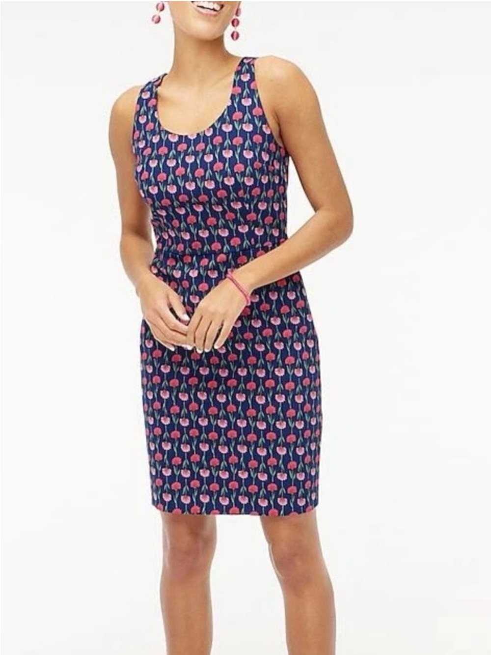 J.Crew Navy Blue Pink Floral Carnation Tailored Sheath Dress size 10
